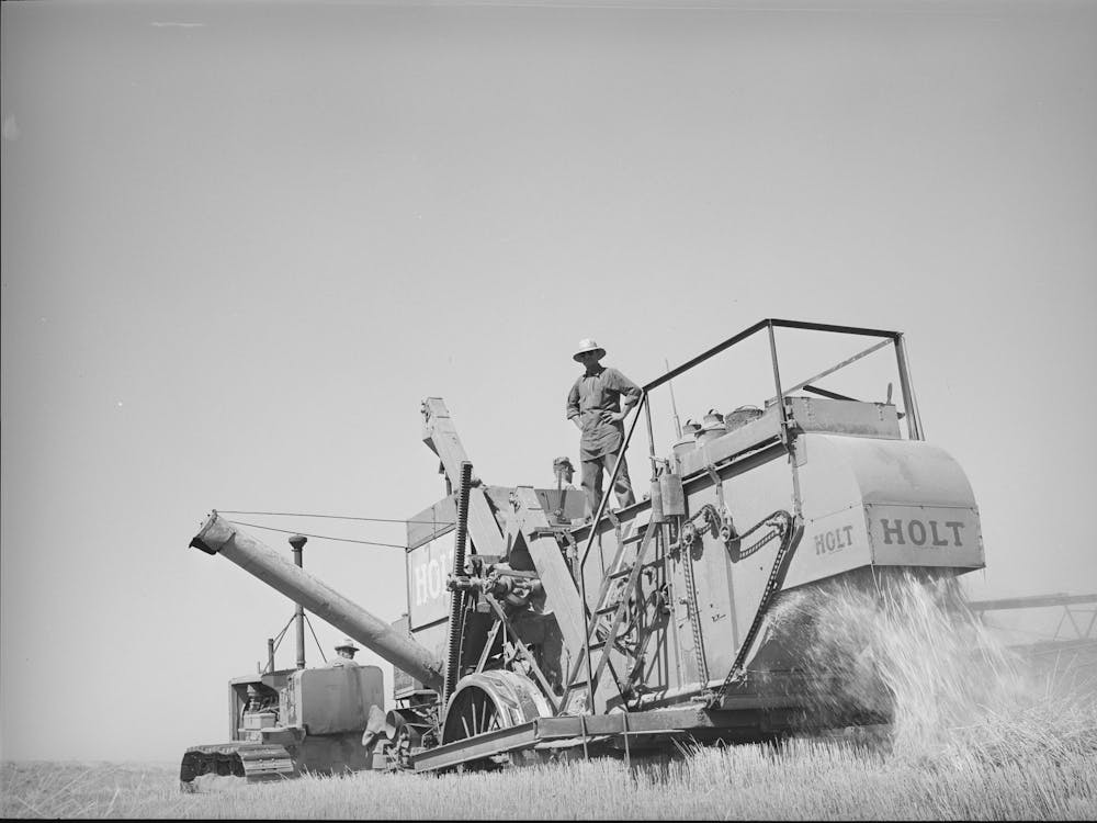The Straw Pours From Combine Used In Wheat Fields On Eureka Flats,Walla Walla County, Washington By Russell Lee