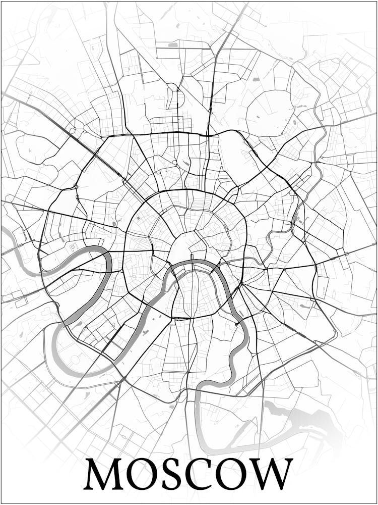 Moscow, Russia, City Map, Black And White Fade Design