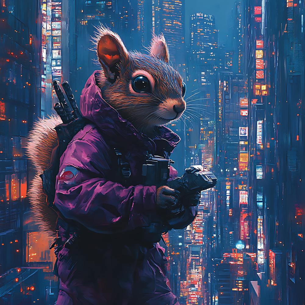Futuristische Stadt Ninja Eichhörnchen Hintergrund