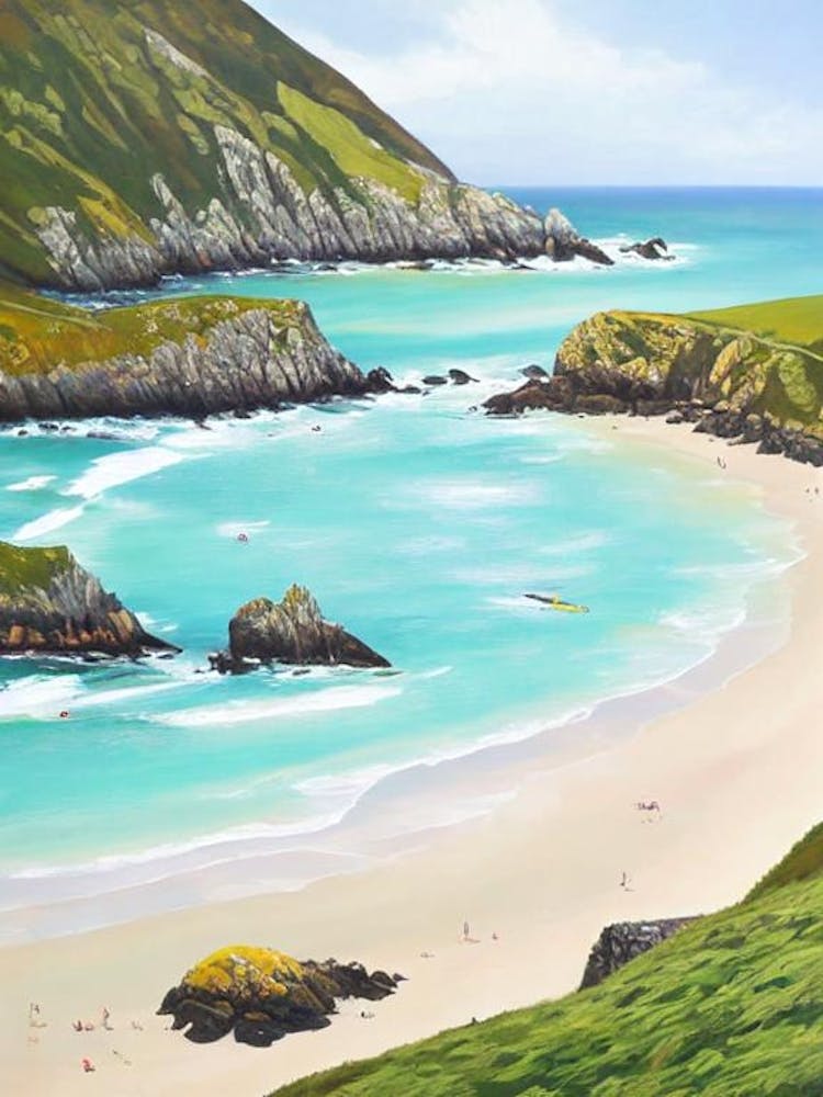 Porthcurno Beach, Cornwall Contemporary Illustration 1 