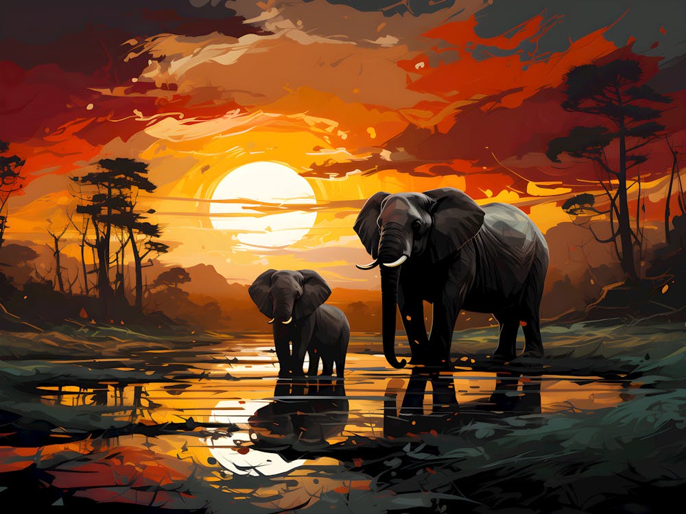 Sacred Bond Illustration Of Maternal Connection Of The Mother Elephant And Her Calf