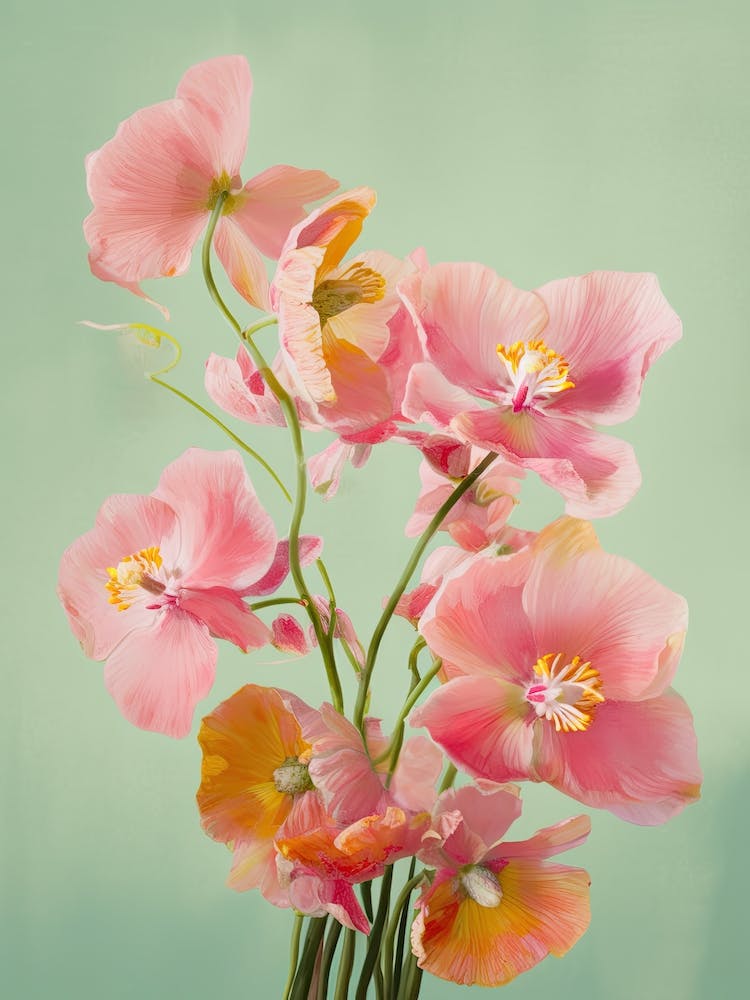 Orchids Flowers Acrylic Painting In Pastel Colours 10