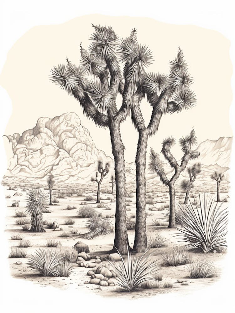  Detailed Drawing Of A Joshua Trees At Dusk In Desert 4
