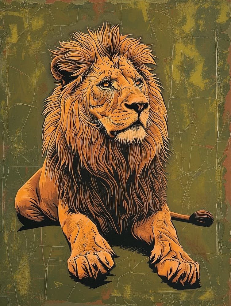Barbary Lion Relief Illustration Male 6