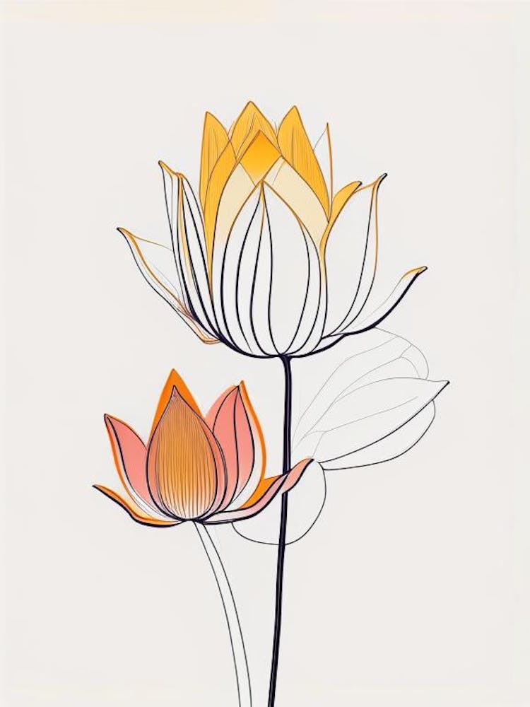 Double Lotus Minimal Line Drawing 5