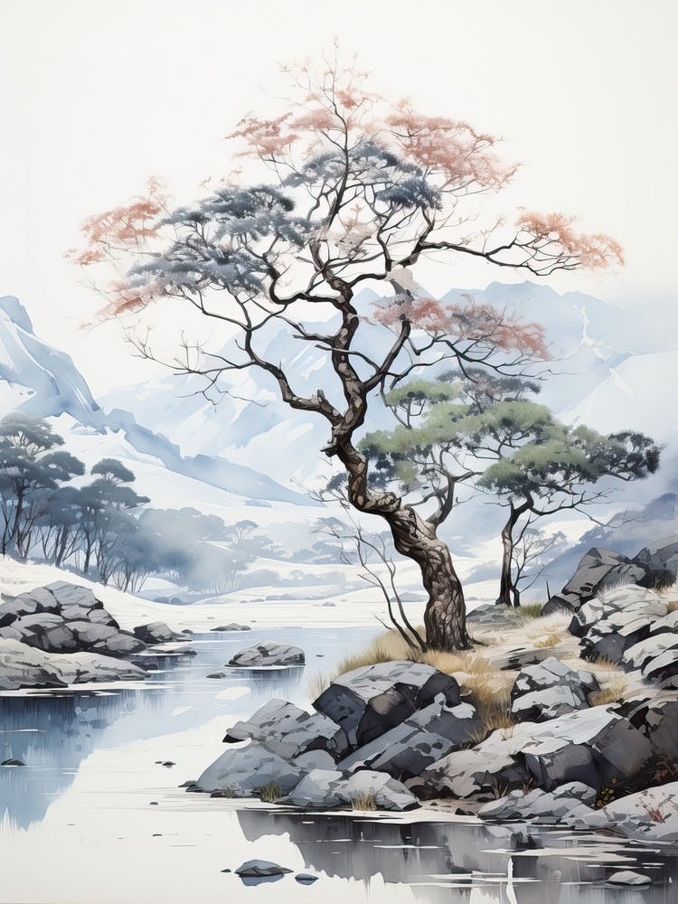 Kamikochi In Nagano, Japanese Brush Painting, Ukiyo E, Minimal 4