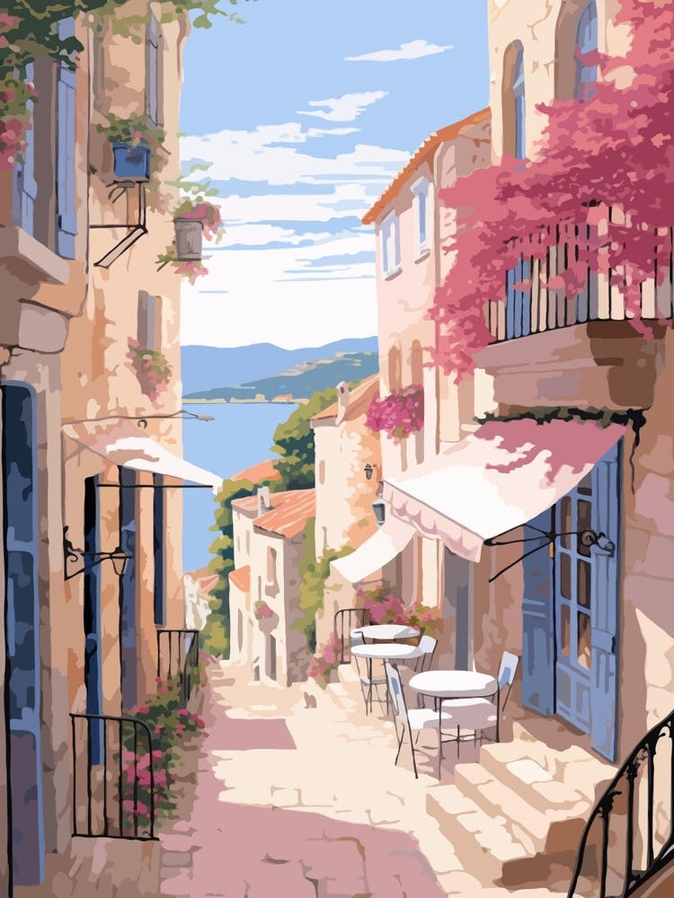 Hvar Croatia 1 Vintage Pink Travel Illustration