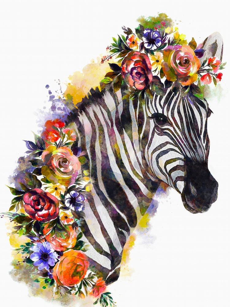 Zebra Floral Watercolor