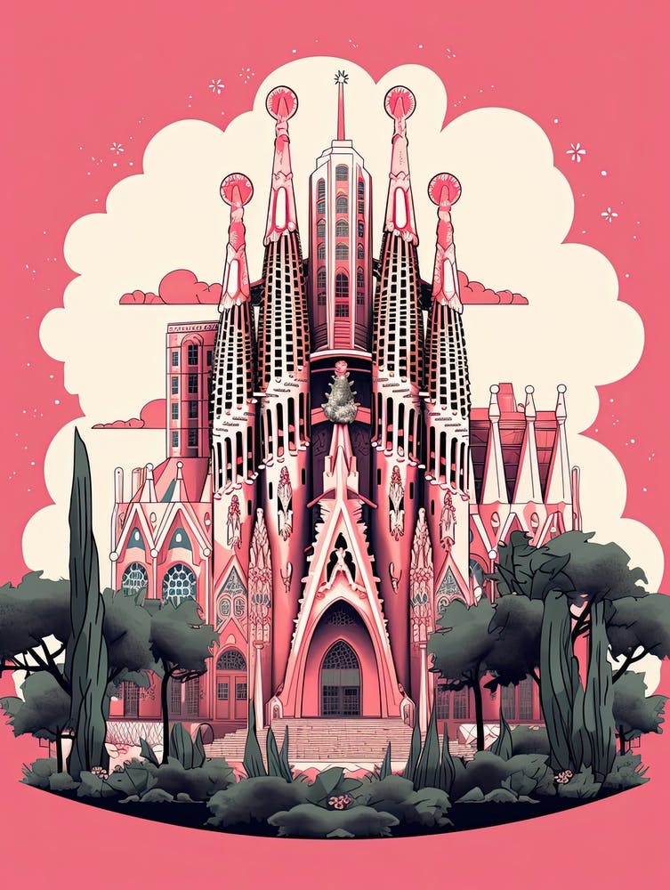 La Sagrada Família   Barcelona, Spain   Cute Botanical Illustration Travel 7