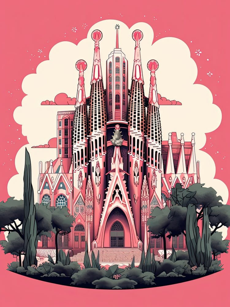 La Sagrada Família   Barcelona, Spain   Cute Botanical Illustration Travel 7