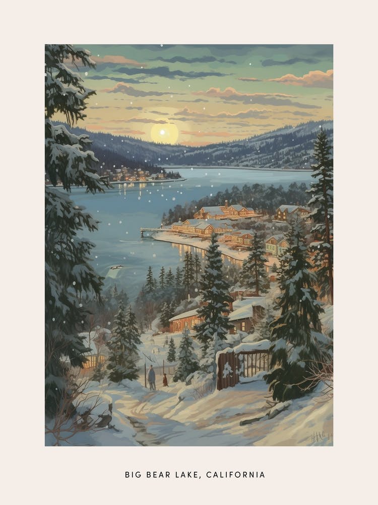 Vintage Winter Poster Big Bear Lake California 1