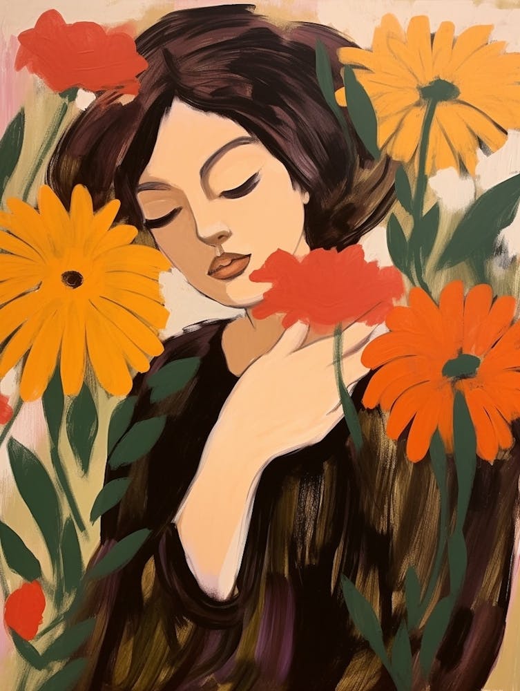 Woman With Autumnal Flowers Gaillardia