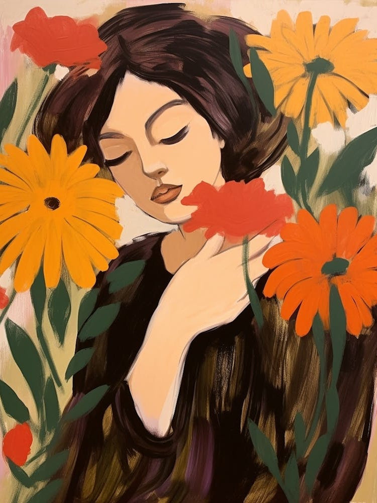 Woman With Autumnal Flowers Gaillardia