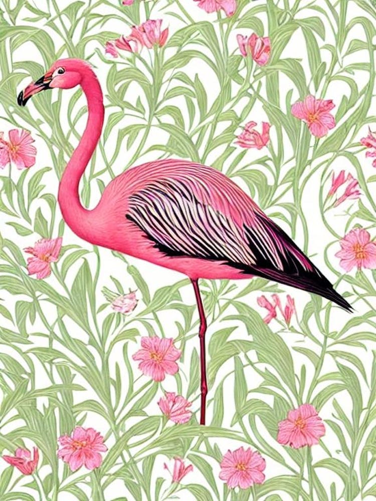 Greater Flamingo William Morris Style Bird