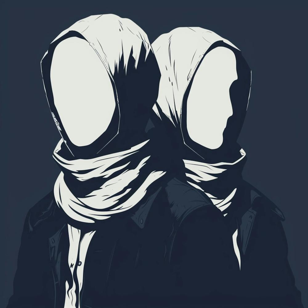 Simple Vector Logo Of Bury A Friend Album Cover, Simple Plain Colors, Creepy, No Faces, White, Navy Blue, In The Style Of Robb Janoff And David Uhl