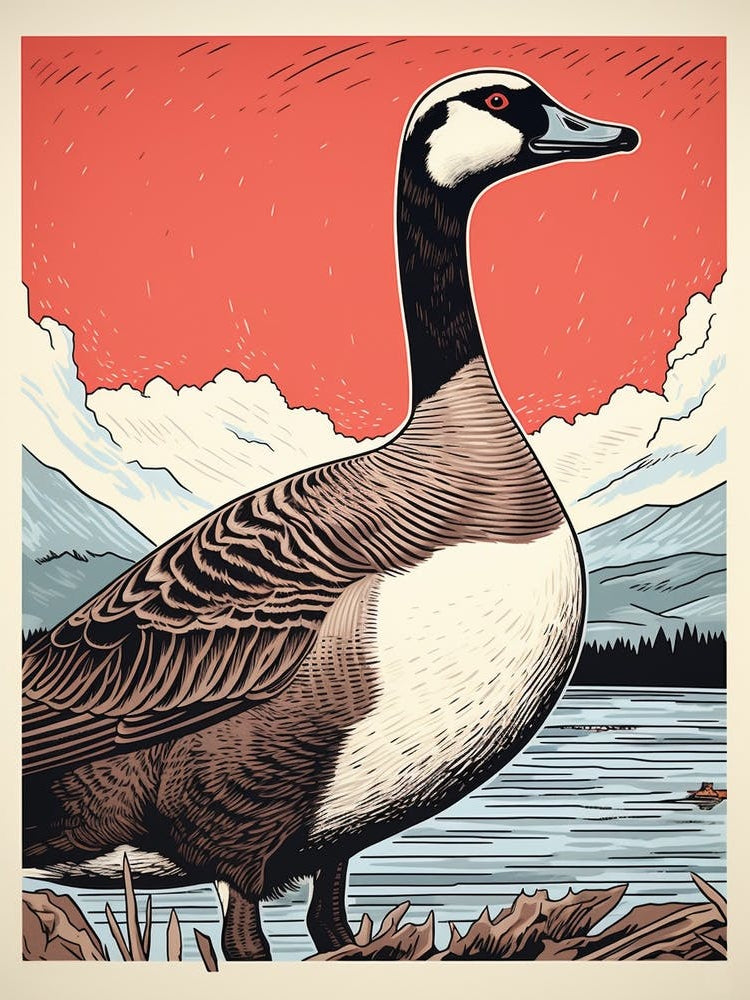 Vintage Bird Linocut Canada Goose 4