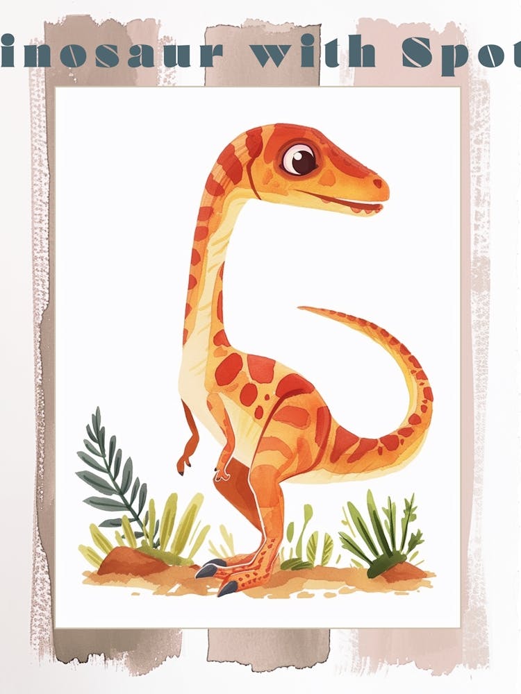 Cute Spotted Dinosaur Illustration Poster