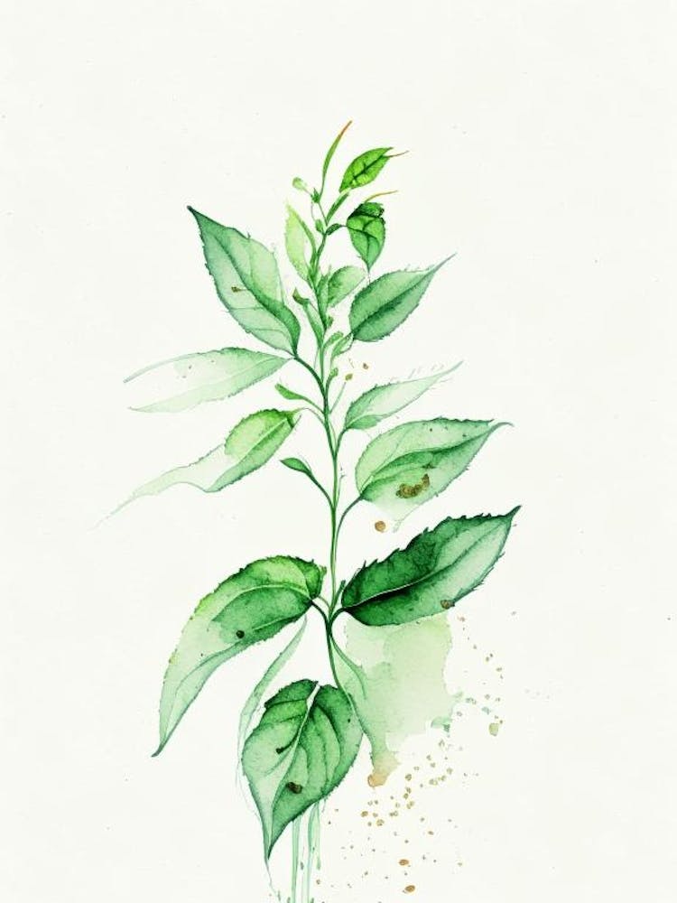 Basil Herb Minimalist Watercolour