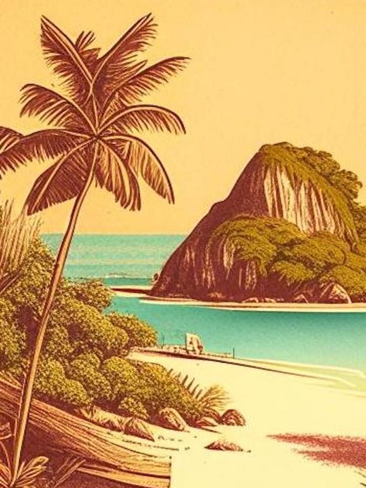 Gili Islands Indonesia Vintage Sketch Tropical Destination