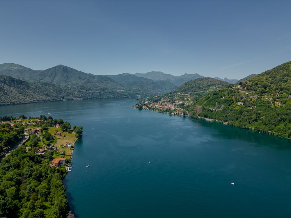 Top view of mountains and lake. Lake Orta. Italy.