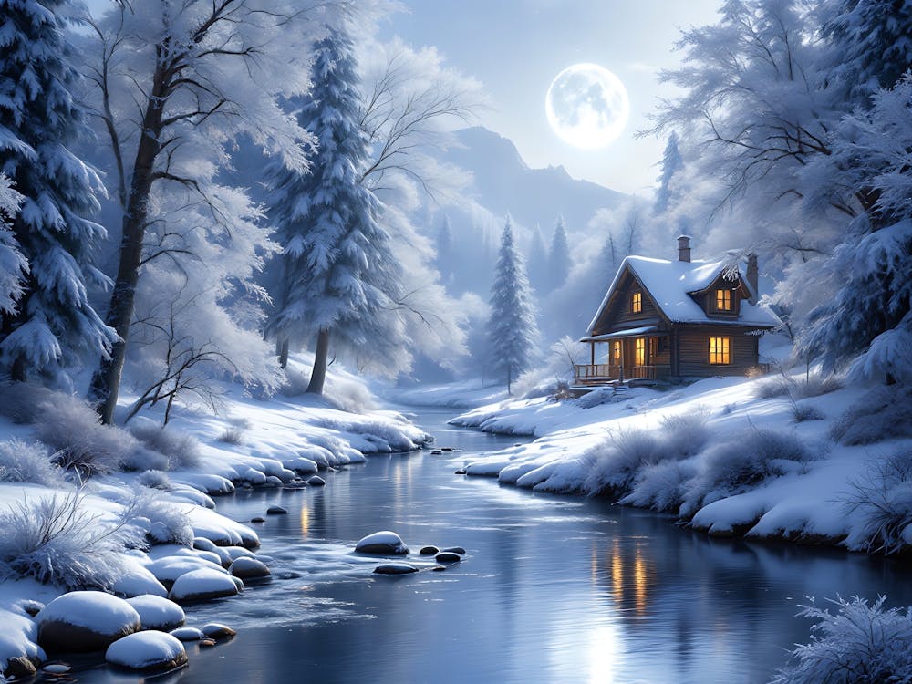 Winter Cabin In The Woods