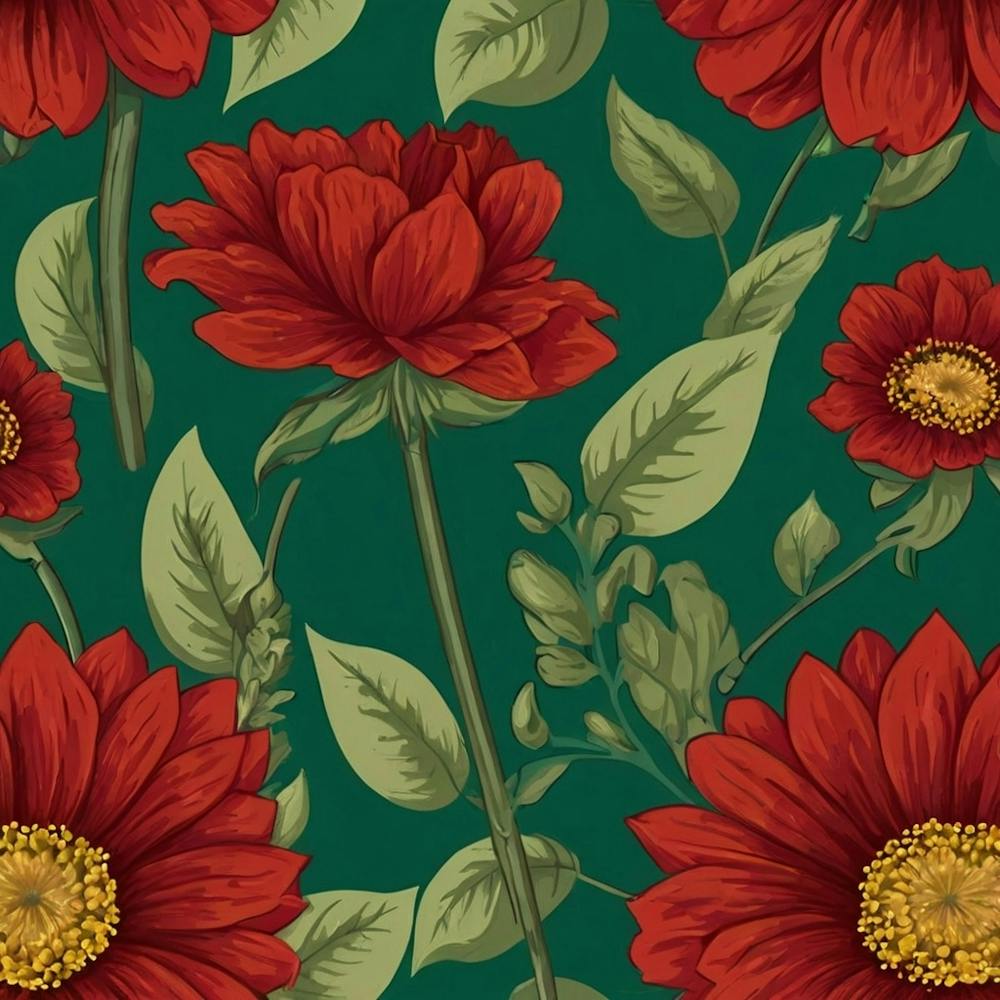 Red Flowers On Green Background