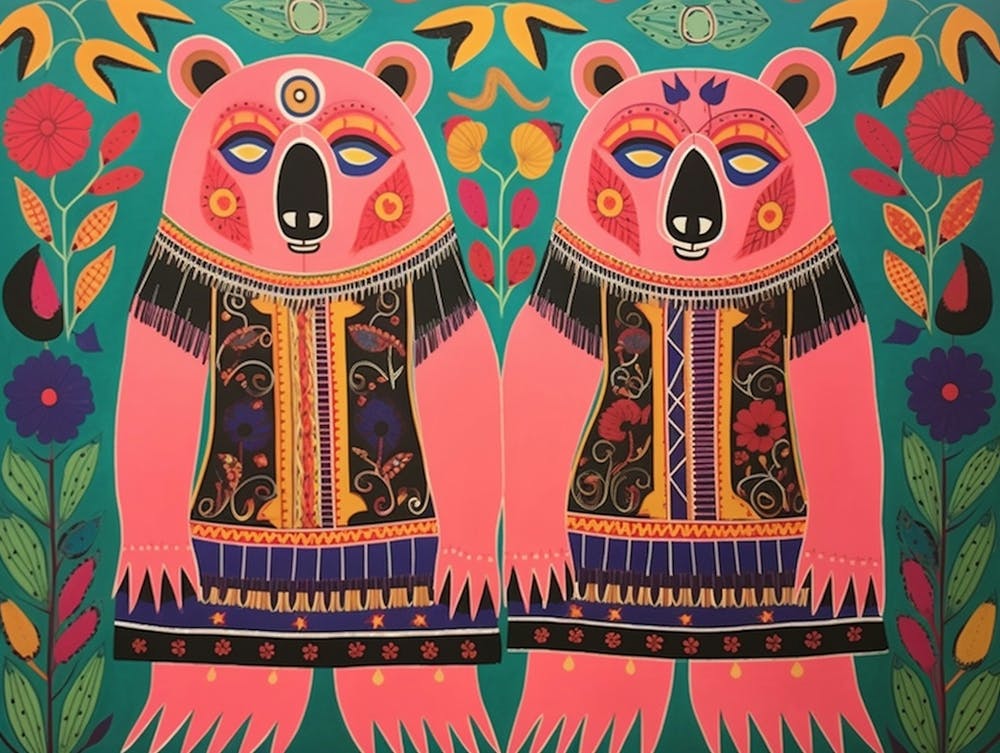 Grizzly Bear 1 Folk Style Animal Illustration
