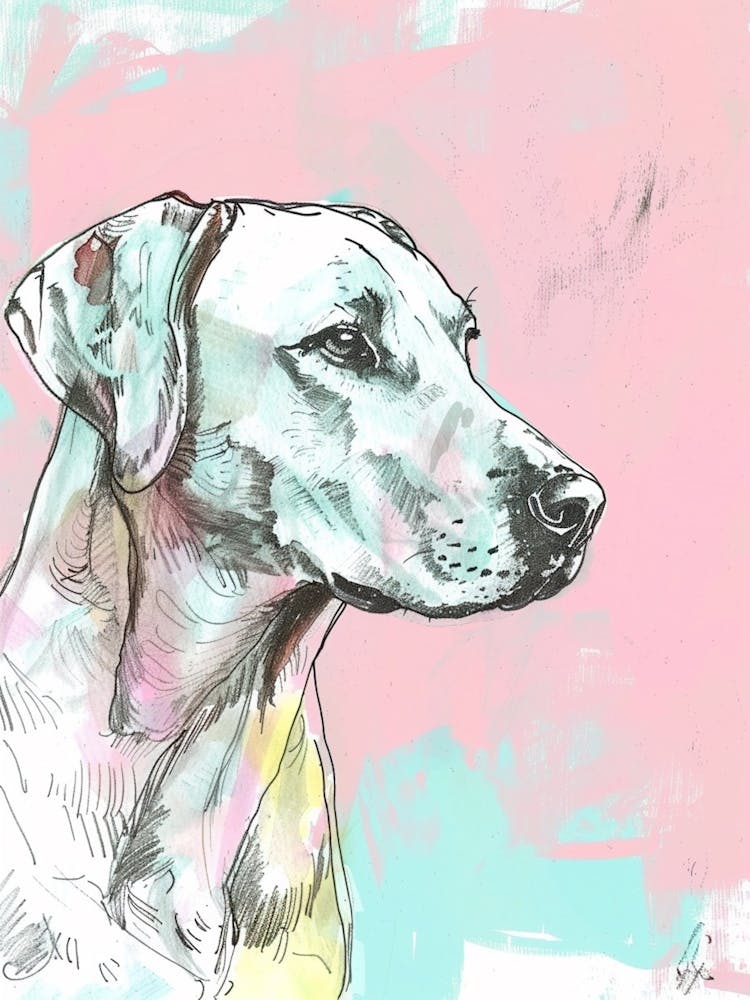 Pointer Dog Pastel Line Watercolour Illustration 1