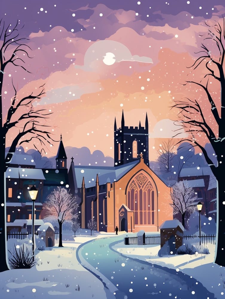 Winter Travel Night Illustration St Andrews United Kingdom 3