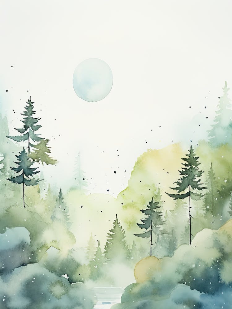 Watercolour Of Valdivian Rainforest   Chile And Argentina 0