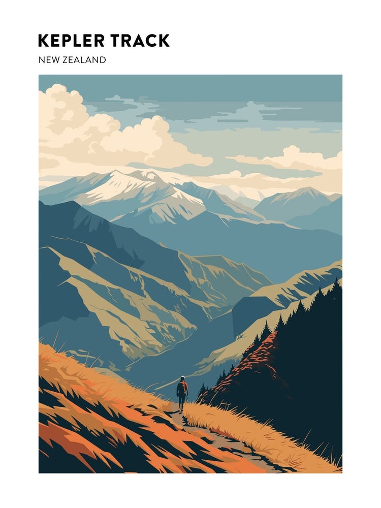 Kepler Track Nouvelle-Zélande 4 Affiche de paysage de sentier de randonnée
