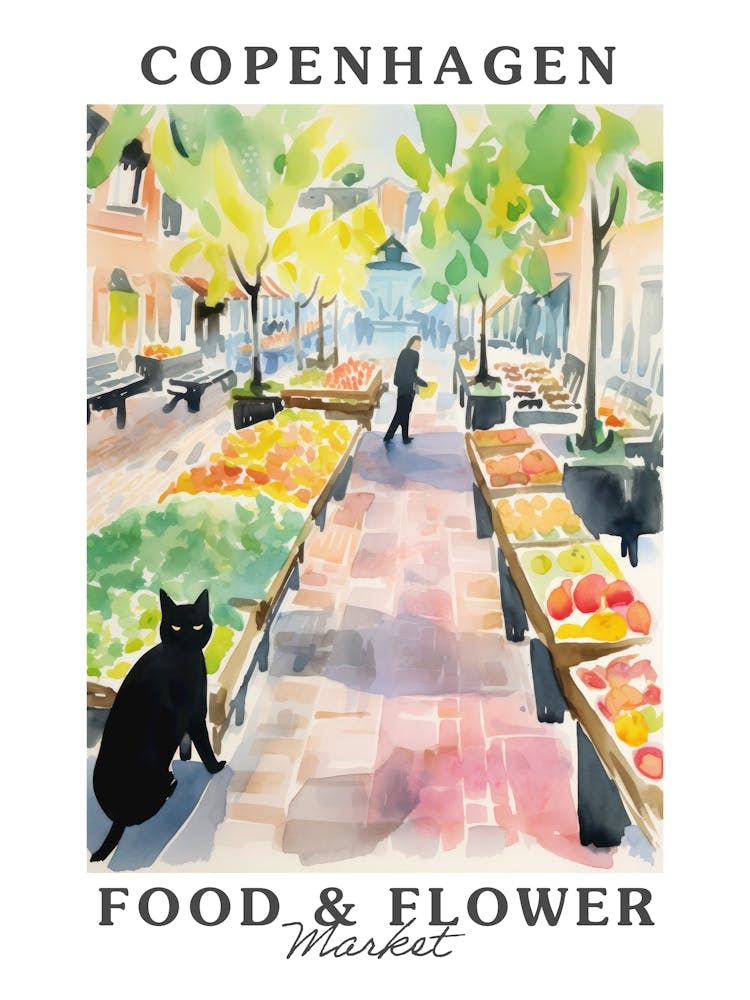 Food Market With Cats In Copenhagen 1 Poster