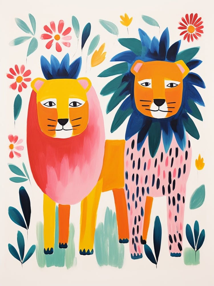 Colourful Kids Animal Art Lion 11