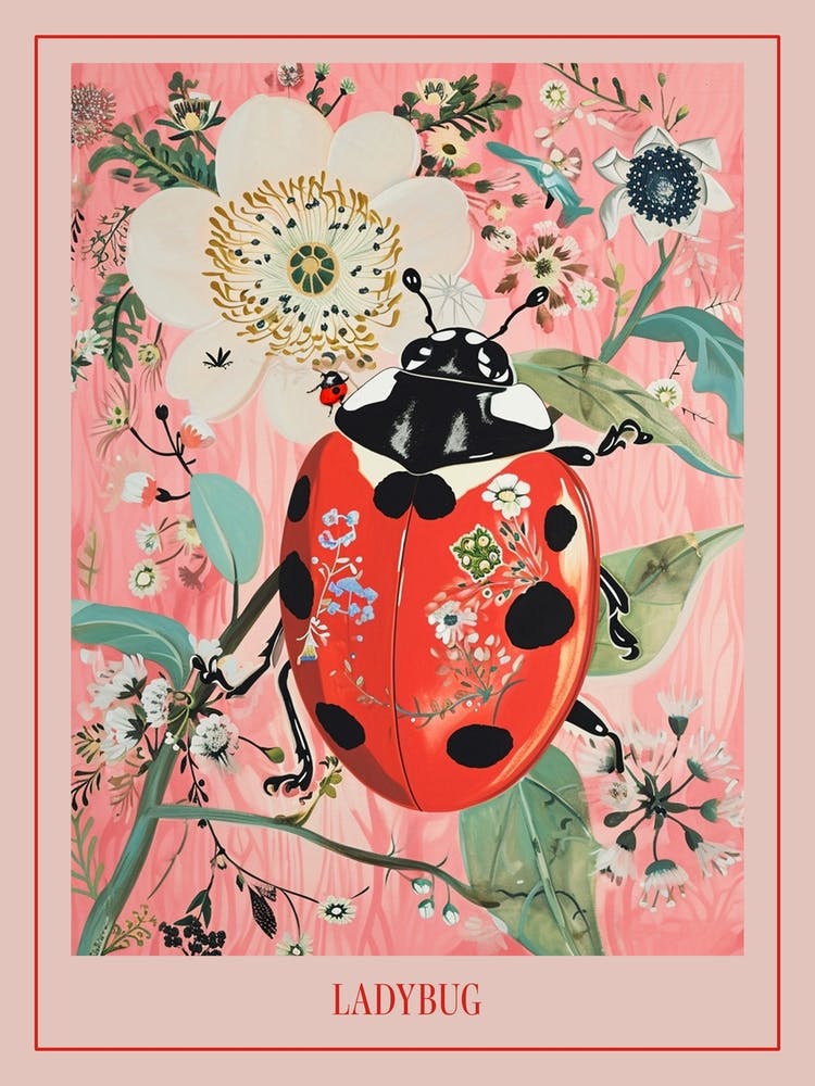 Floral Animal Painting Ladybug 2 Poster
