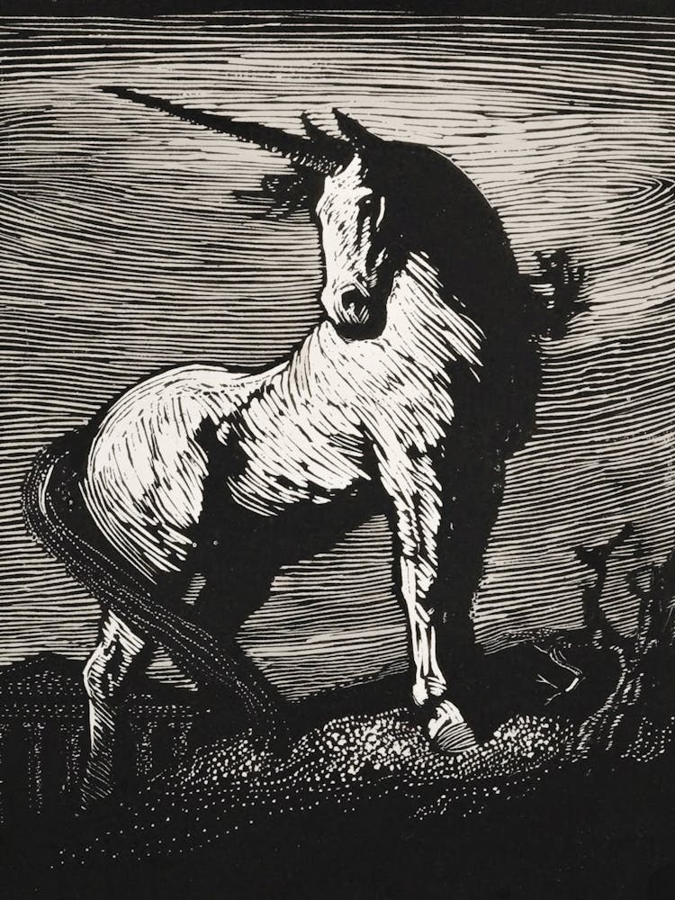The Unicorn 1923 Vintage Bookplate by New Zealand Illustrator Lionel Lindsay HD Remastered