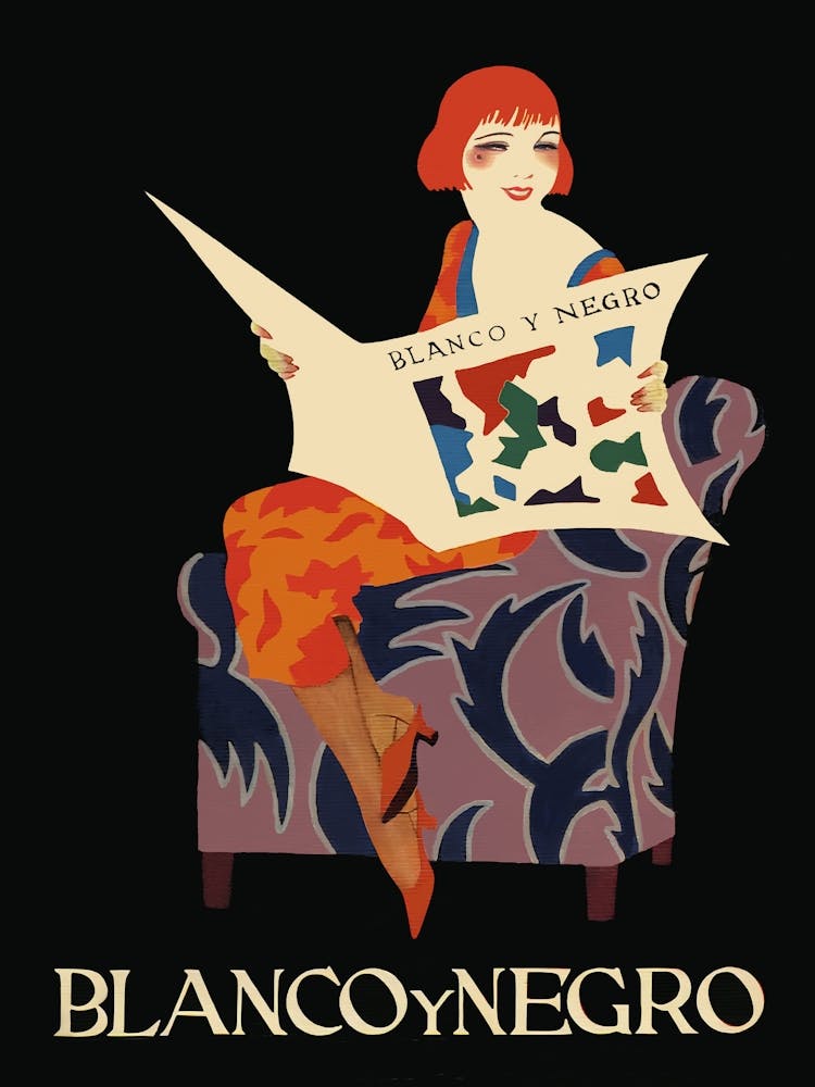 Woman Reading Newspaper, Vintage Art Deco Portrait