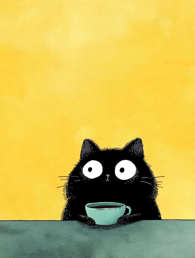 Black Cat With A Cup Of Coffee 5