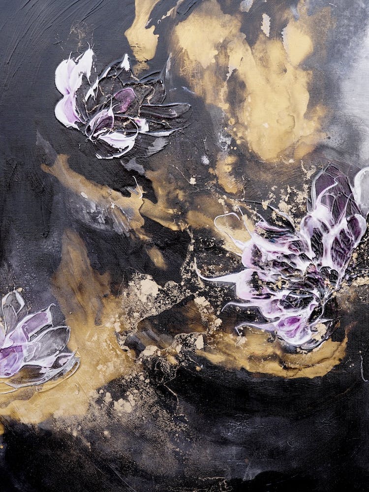 Abstrait Floral Noir et Or 1