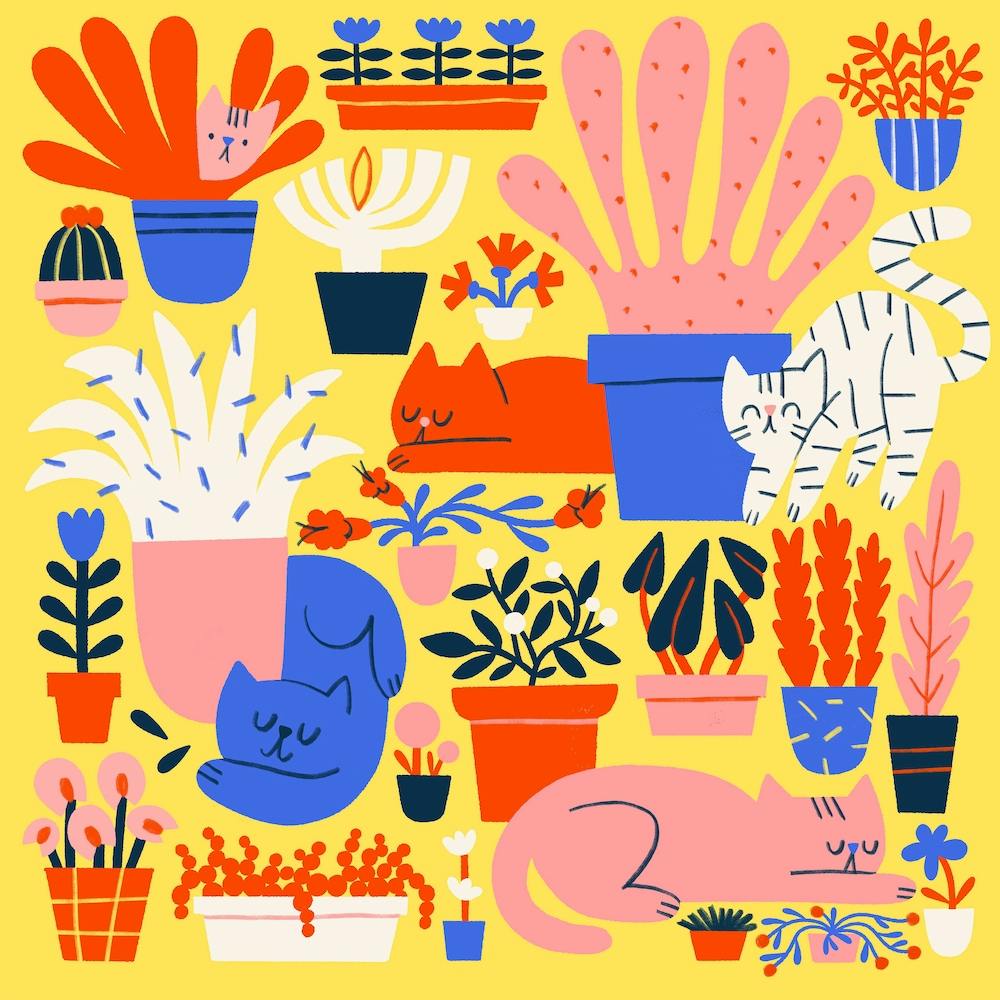 Cats Among Flowers Square