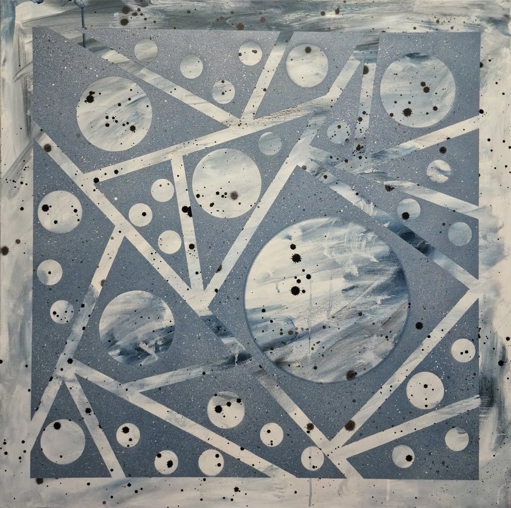 Grey, black and white abstract painting