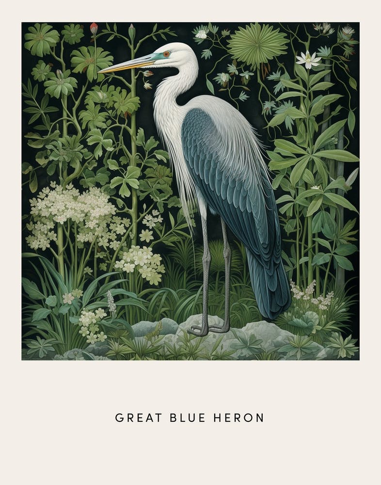 Ohara Koson Inspired Bird Painting Great Blue Heron 8 Poster