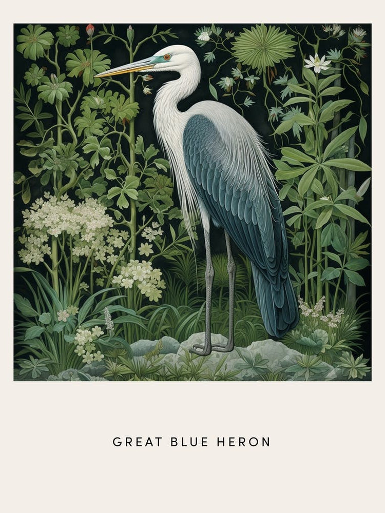 Ohara Koson Inspired Bird Painting Great Blue Heron 8 Poster