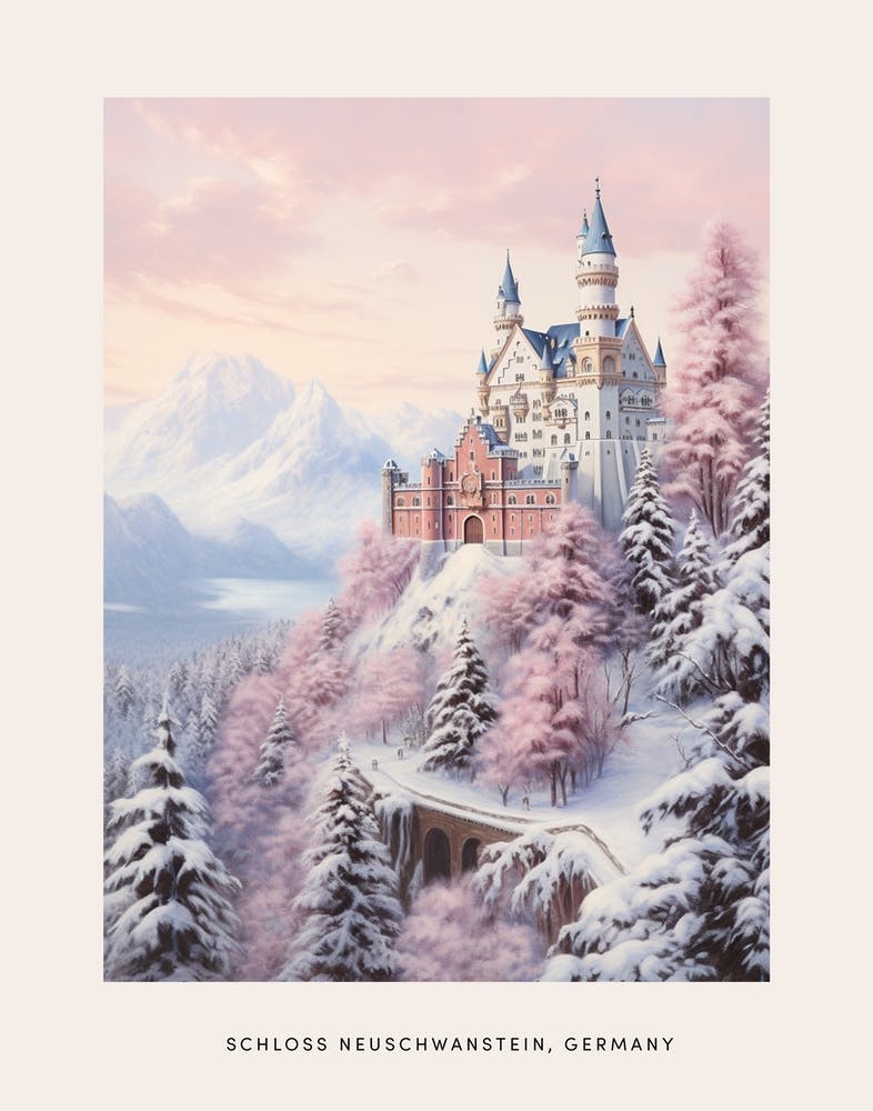 Dreamy Winter Painting Poster Schloss Neuschwanstein Germany