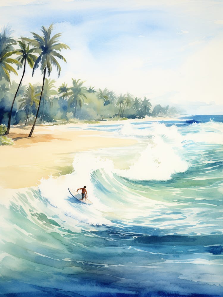 Surfing In A Wave On Tulum Beach, Riviera Maya Mexico 1