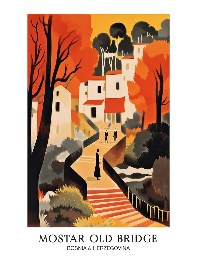 Mostar Old Bridge, Bosnia & Herzegovina Colourful 1 Travel Poster