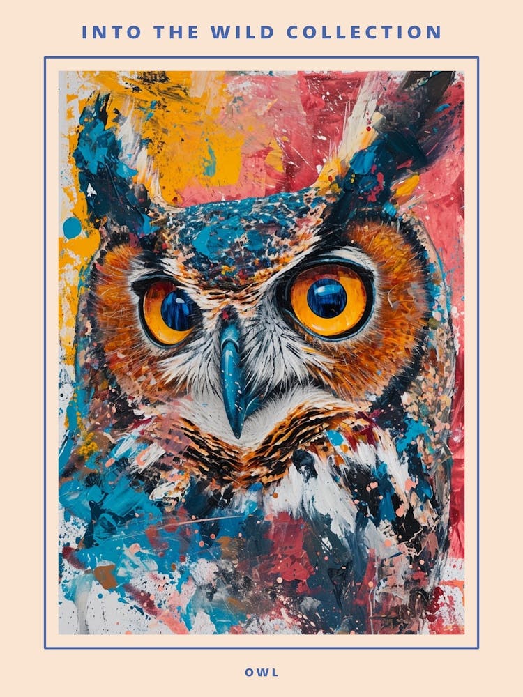 Kitsch Colourful Owl Collage 6 Poster