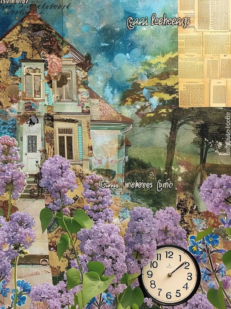 Lilac Flowers Scrapbook Collage Cottage 2