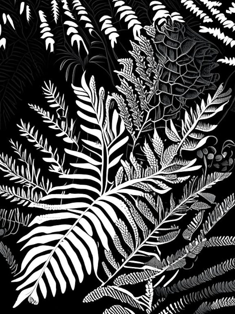 Japanese Holly Fern Linocut
