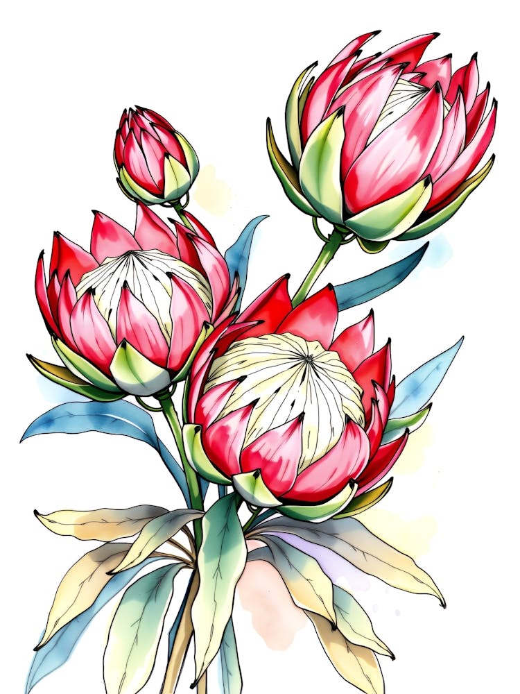 Watercolor Proteas Flower