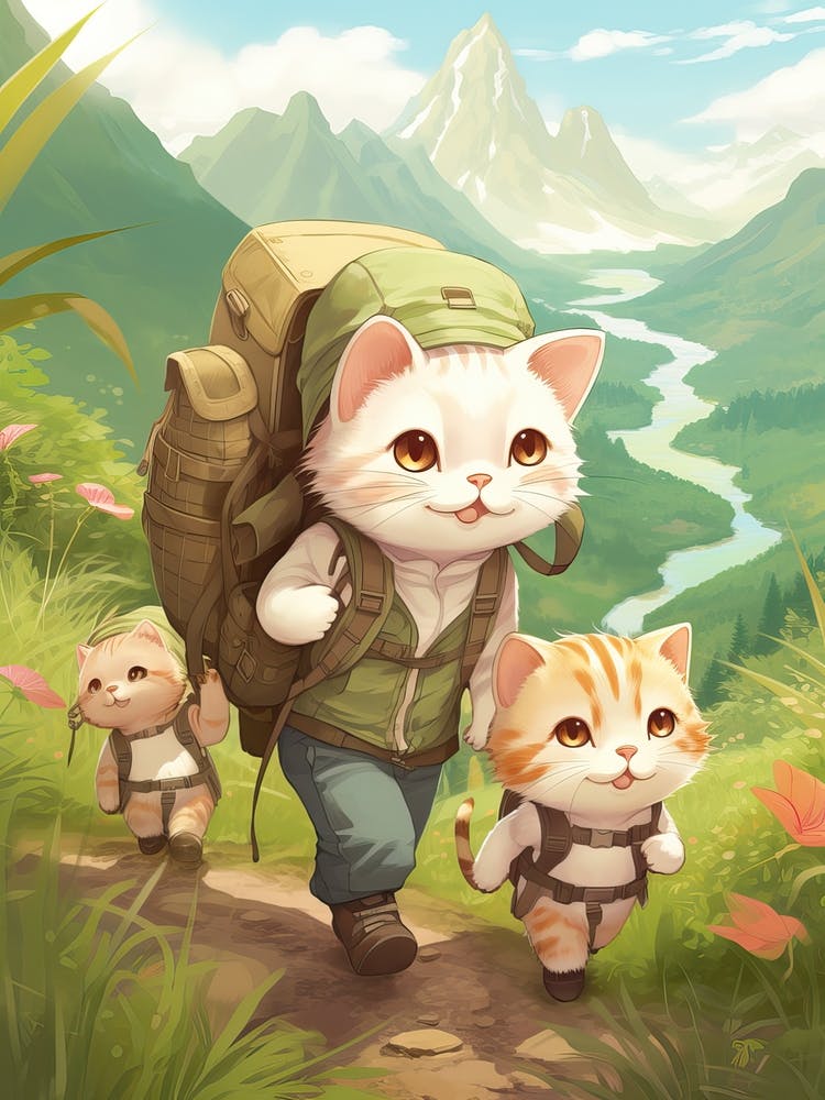 Kawaii Cat Drawings Hiking 4